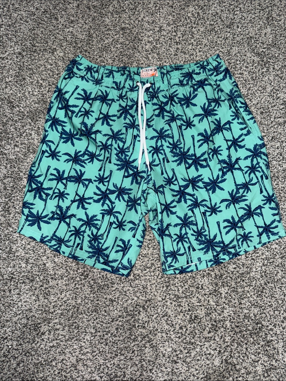 J. Crew Aqua Swim Board Shorts with Navy Palm Print